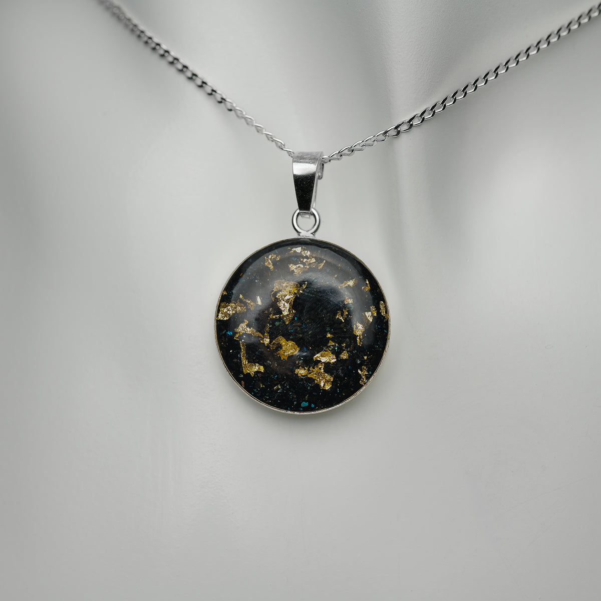 Siliziumcarbid mit 24K Blattgold Anhänger 20mm 925er Sterlingsilber