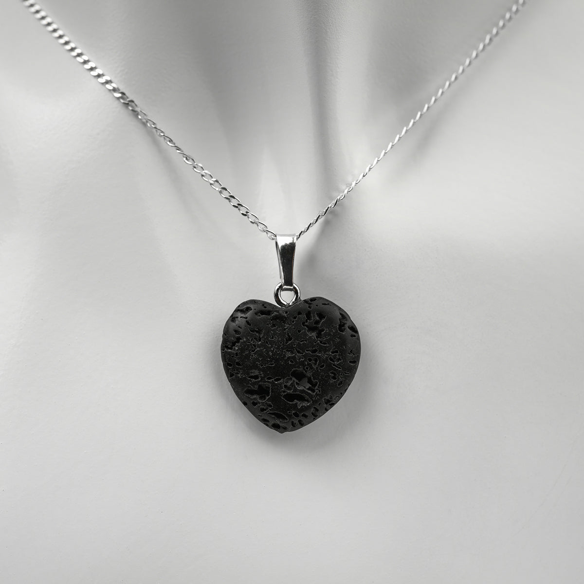 Lava Herz mit 925er Sterlingsilber Panzerkette