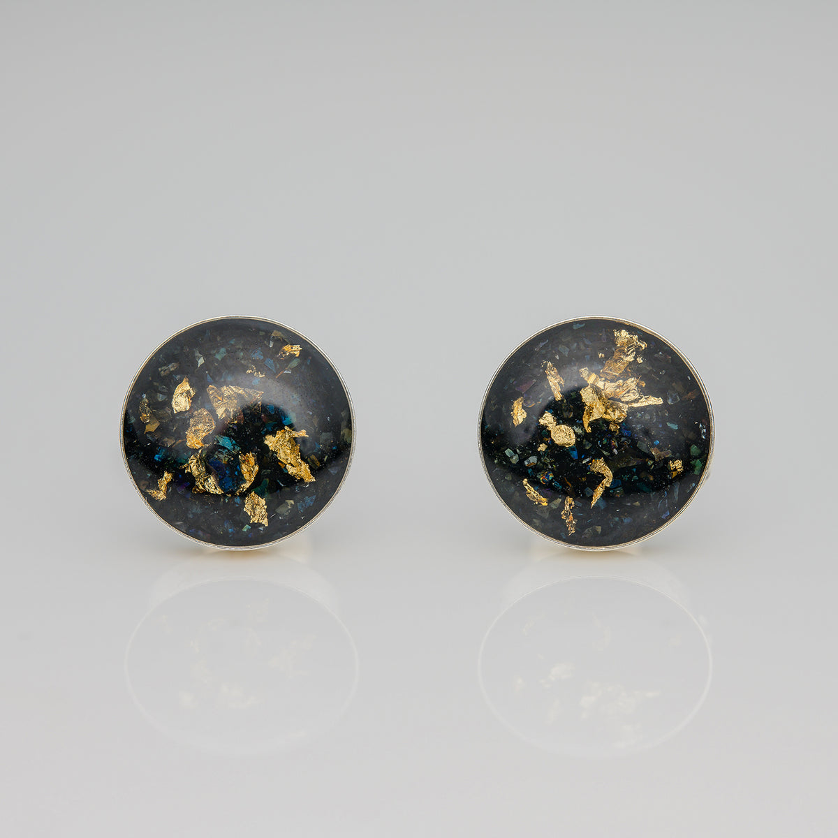 Siliziumcarbid mit 24K Blattgold 925 Sterlingsilber Ohrstecker 10mm