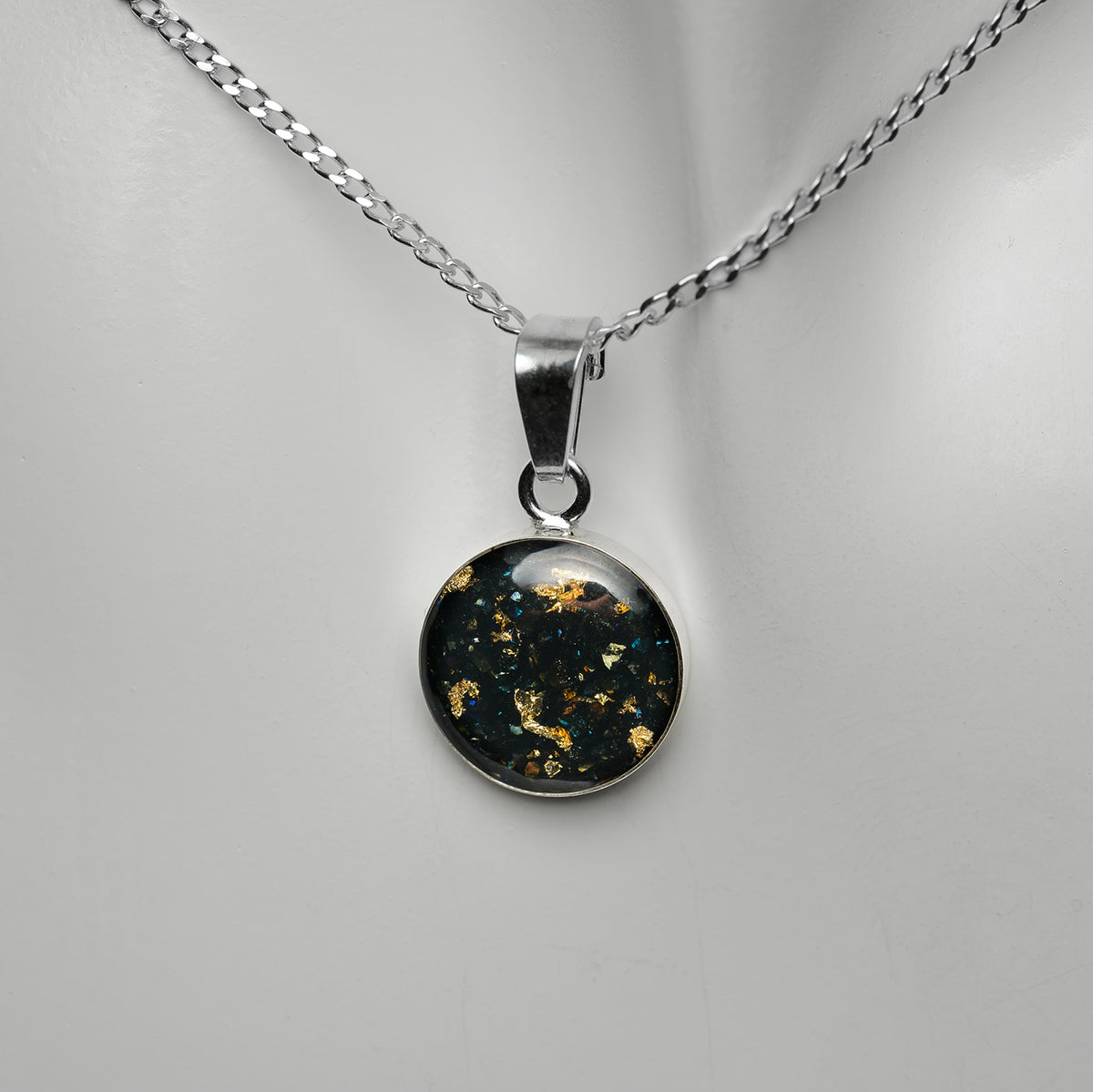 Siliziumcarbid mit 24K Blattgold Anhänger 12mm 925er Sterlingsilber