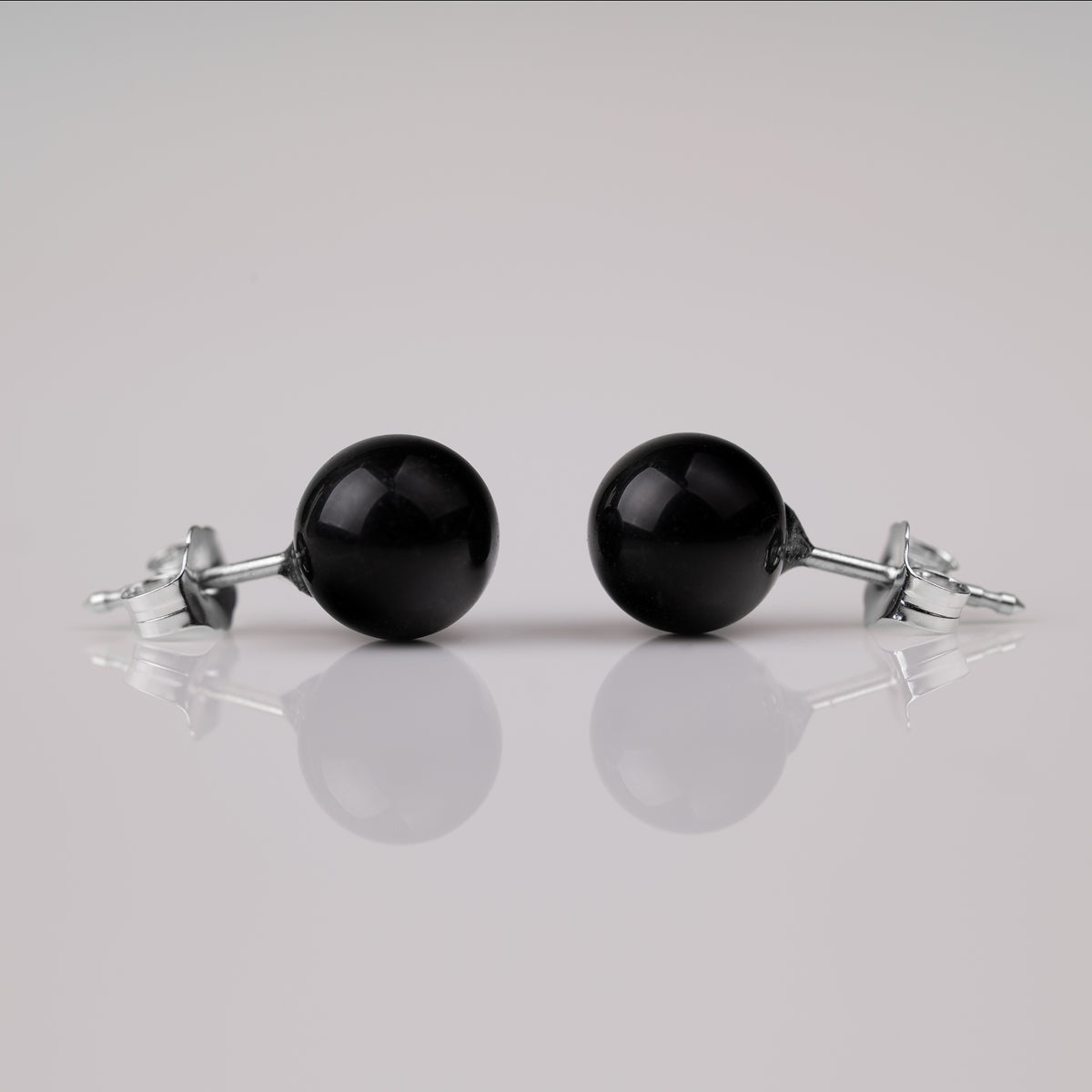 Obsidian Ohrstecker 8mm 925er Silber matt oder poliert