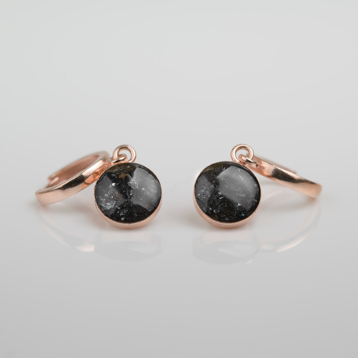 925 Sterlingsilber 18k Rosegold Creolen 10mm mit Elba Hämatit