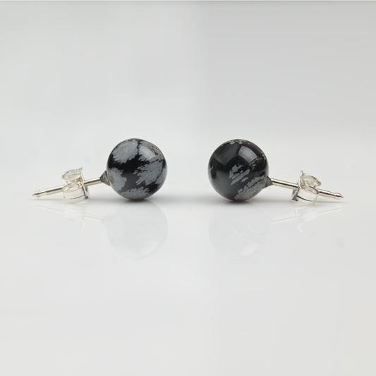 Schneeflocken Obsidian Ohrstecker 8mm 925er Silber